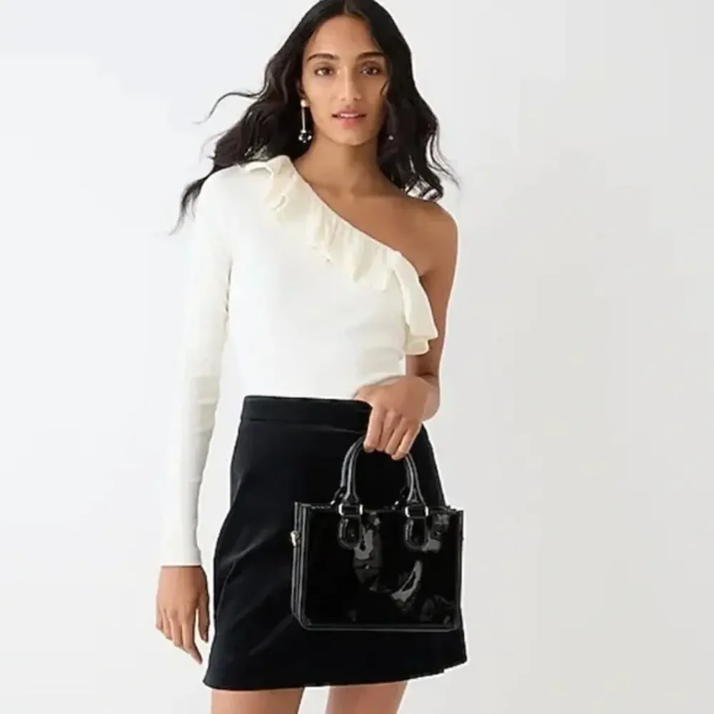 J.Crew One shoulder ruffleneck top vintage rib Ivory Large NWT Parisian Style